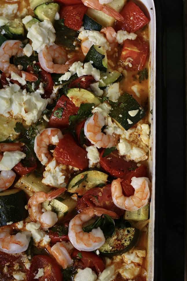 Roast Tomato and feta prawn saganaki