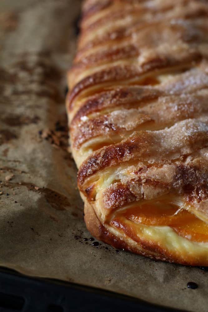 Close up of Apricot Puff Pastry Braid.