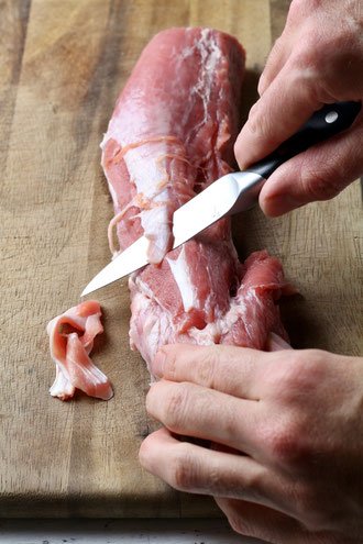 How to remove the tenderloin silver skin for Garlic Herb Roast Pork