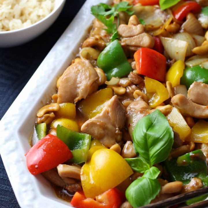 Cashew Chicken with bell peppers.
