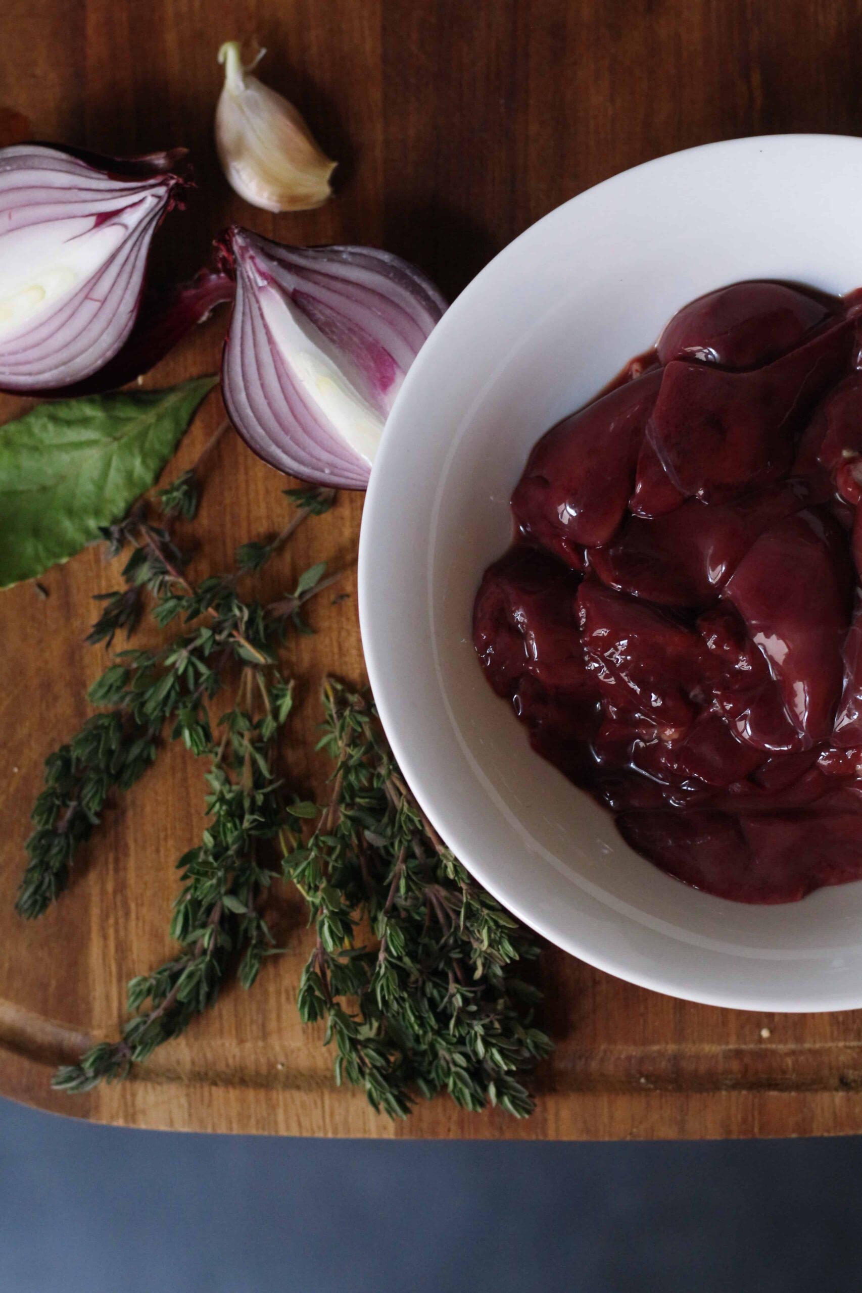 Livers, Thyme Onions, Bay