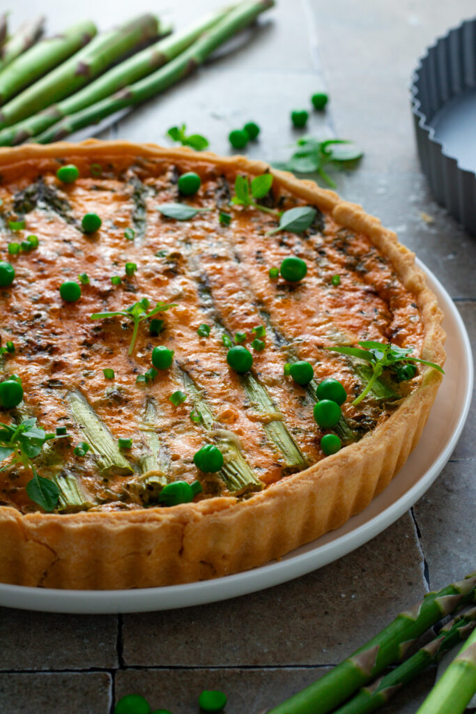Asparagus and Bacon Quiche, ready to serve.