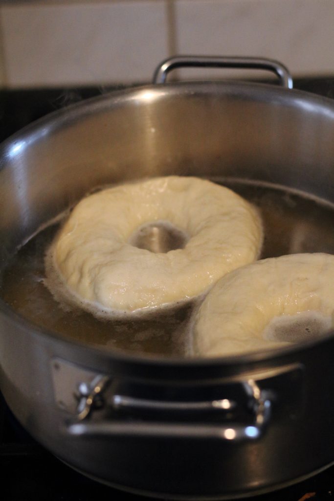 Bagels in boiling water