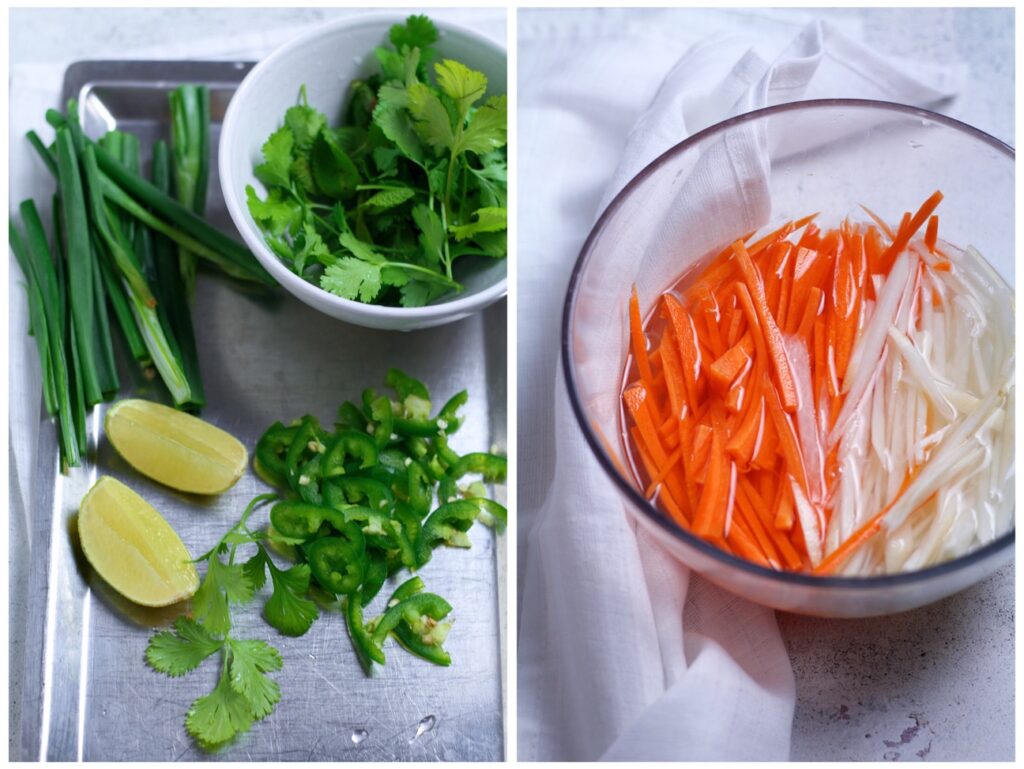 Báhn Mì pickled vegetables and herbs