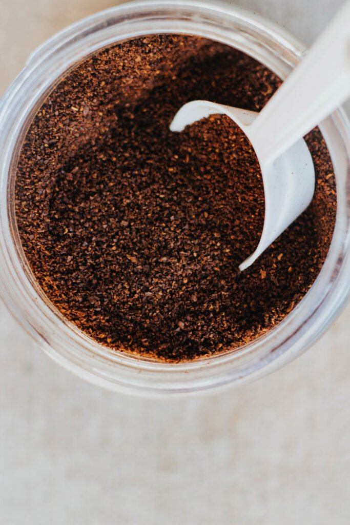 Coffee grounds in a jar.