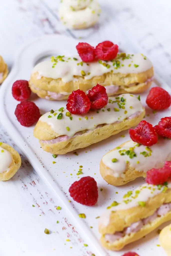 Raspberry White Chocolate Eclairs
