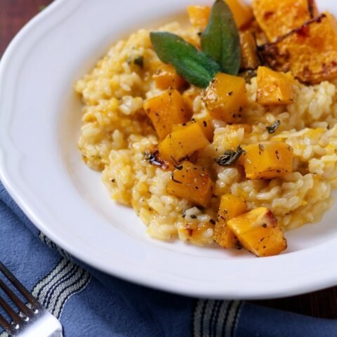 Roasted Butternut Squash Risotto in a bowl-