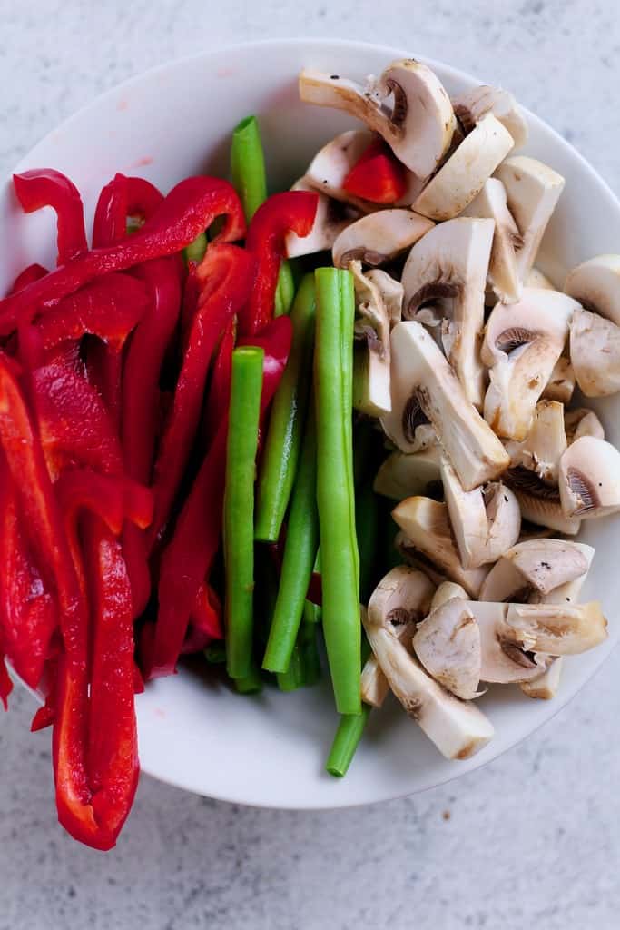 Red pepper, beans and sliced mushrooms.