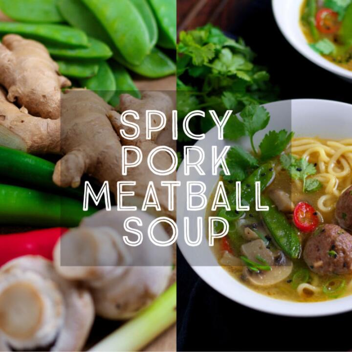 Spicy, fragrant and bursting with flavour, Asian inspired Pork Meatball Soup with noodles will chase away the winter blues. Ready in under 30 minutes, it is ideal for a weeknight dinner.