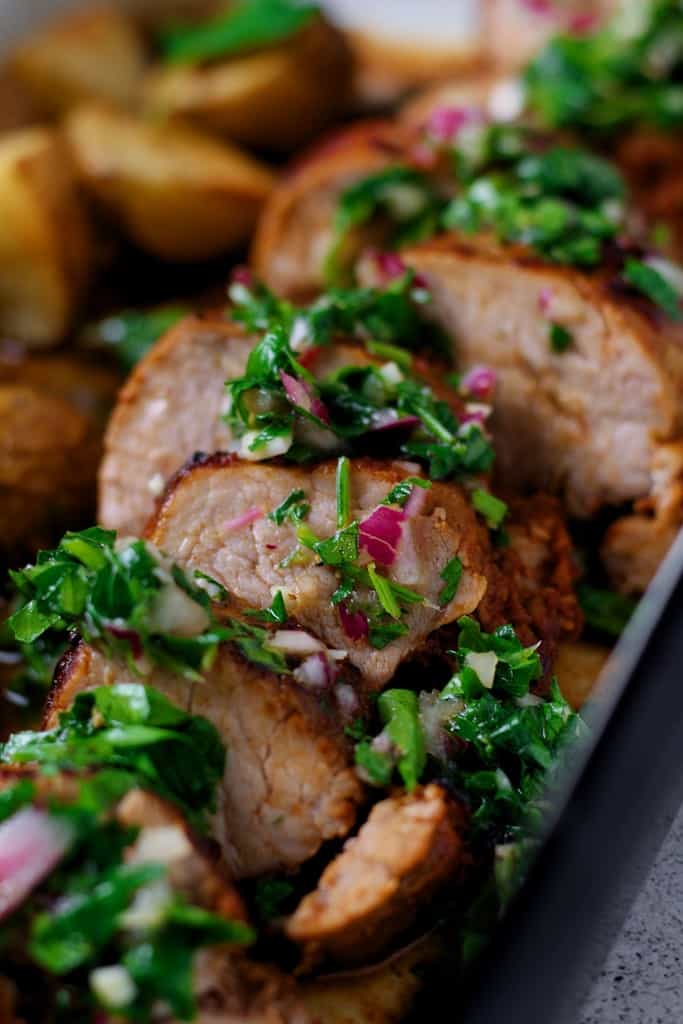 Melt in your mouth pork, topped with a vibrant green sauce, Salsa Verde Pork Tenderloin is so incredibly tasty it is worth making two as the first is guaranteed to disappear in a flash!