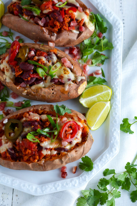 How to make Chili Stuffed Sweet Potatoes - Days of Jay