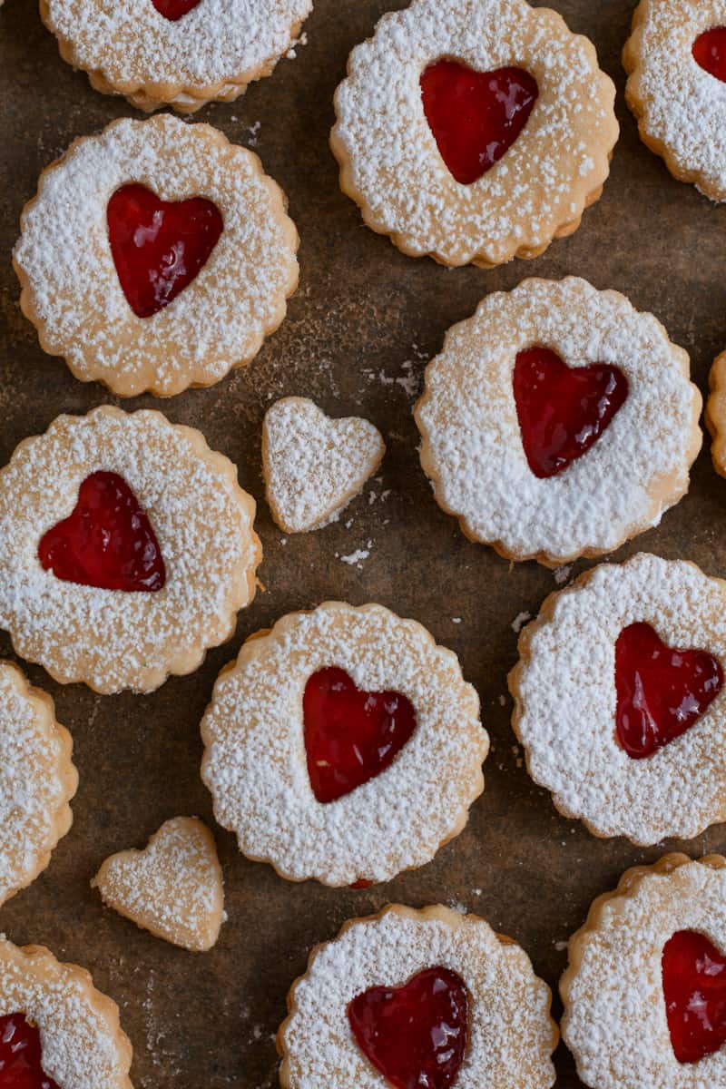 Spitzbuben German Christmas cookies on tray