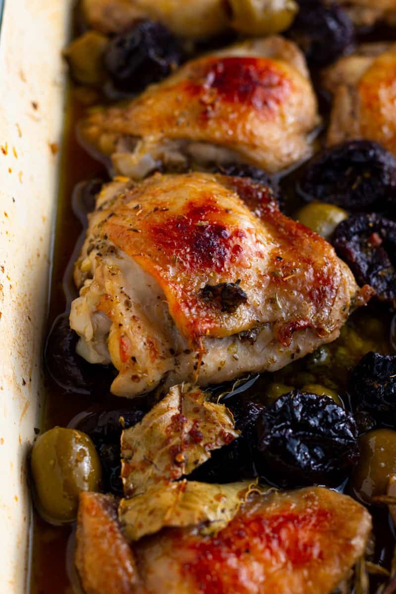 Oven Roasted Chicken Marbella with prunes, capers, olives in a rich and flavoursome sauce