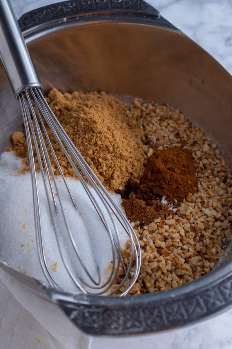 Dry ingredients for Easter Bunny Cupcakes in a bowl with a whisk.