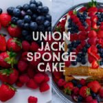 Union JAck Sponge CAke with berries and custard cream