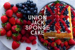 Union JAck Sponge CAke with berries and custard cream