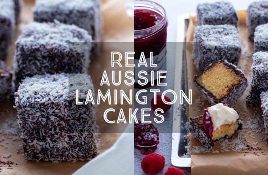 Lamingtons are made from squares of tender sponge cake dipped in chocolate and coconut.