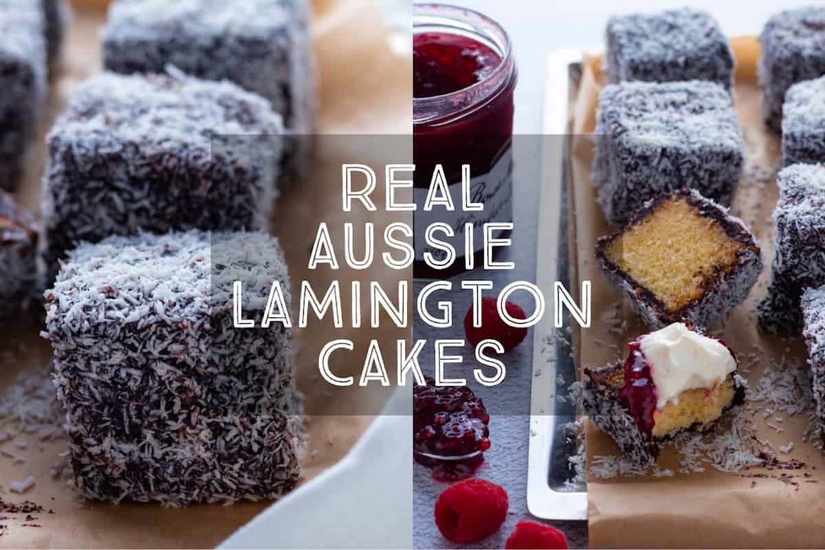 Lamingtons are made from squares of tender sponge cake dipped in chocolate and coconut.