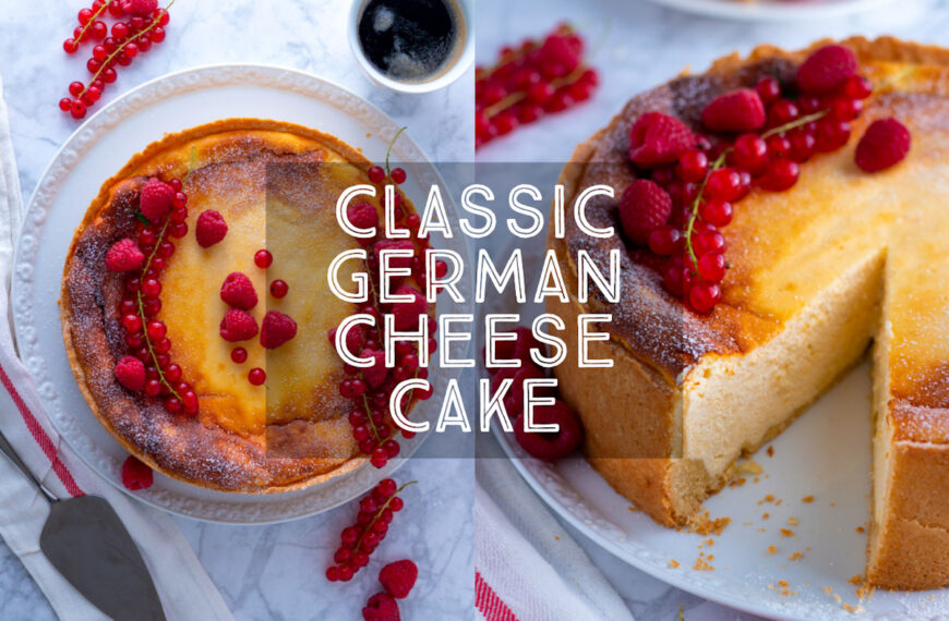 Classic German Cheesecake käsekuchen with fresh fruit