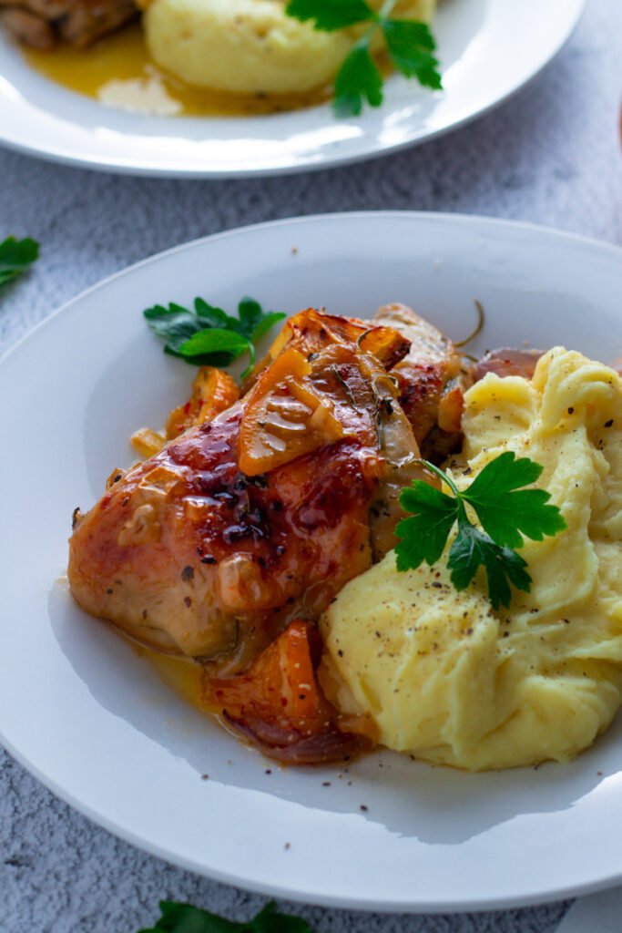 Maple Glazed Chicken Thighs with mashed potato