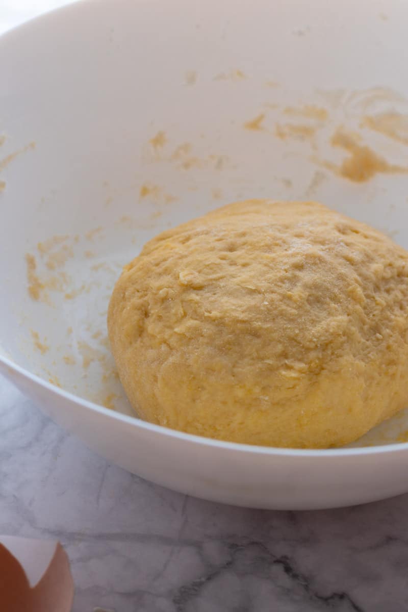 Kneaded Strudel Dough in a bowl showing that it is smooth 