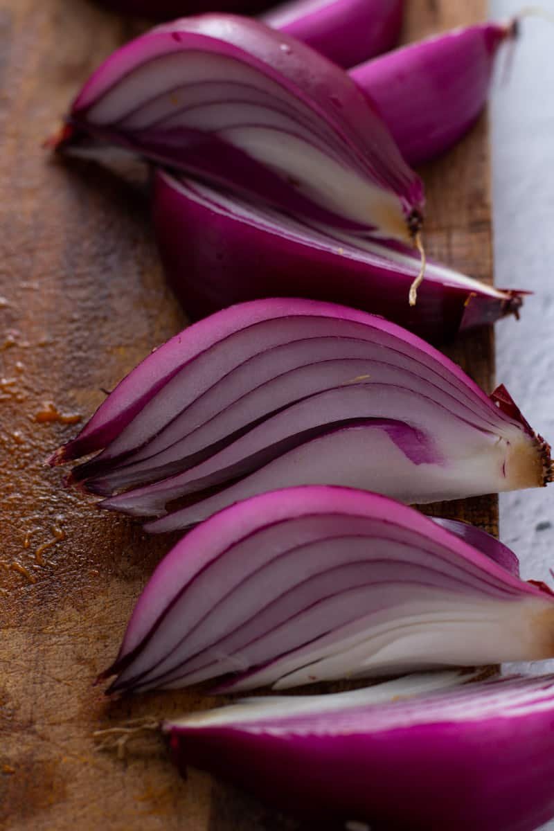 Sliced red onions.