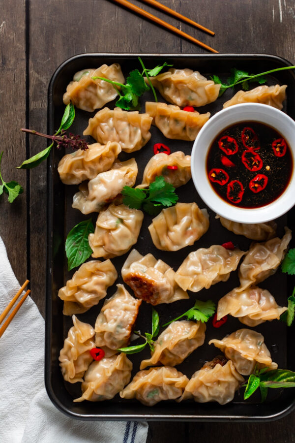 How to make Pork and Shrimp Gyoza (with spicy dipping sauce)