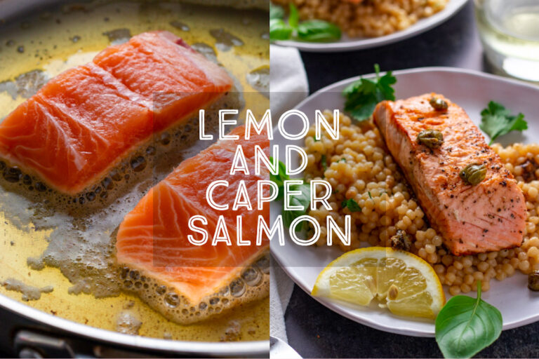 Lemon and Caper Salmon Recipe title card.