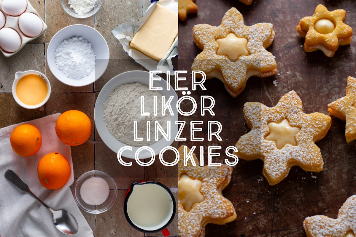 Eierlikör Linzer Cookies Title Card.