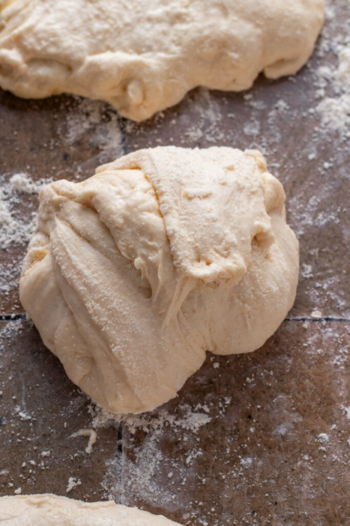 Dough knotted into shape.
