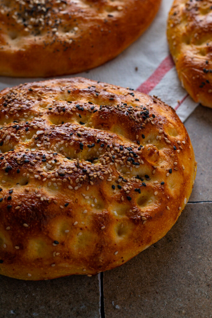 Close up of baked Turkish Bread.