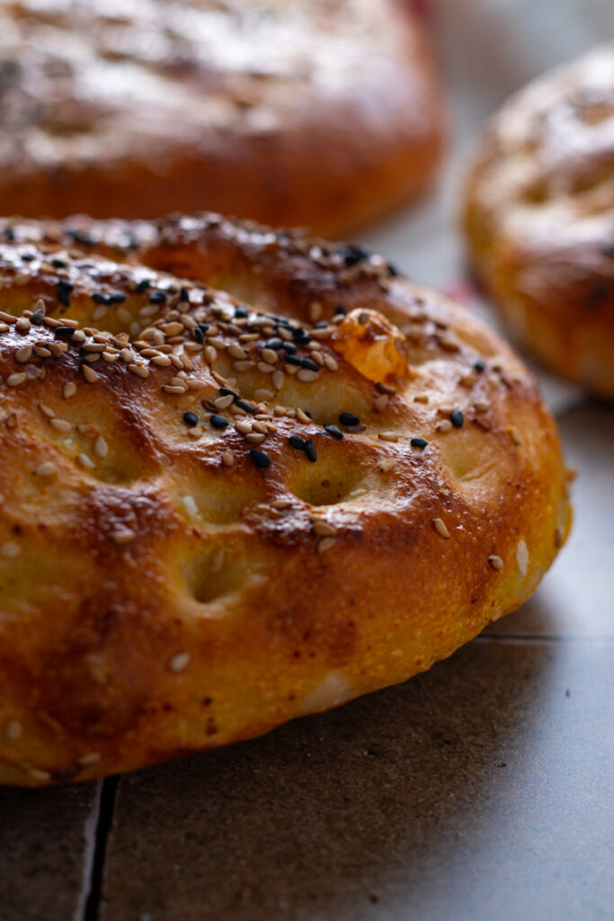 Close up of baked Turkish Bread.