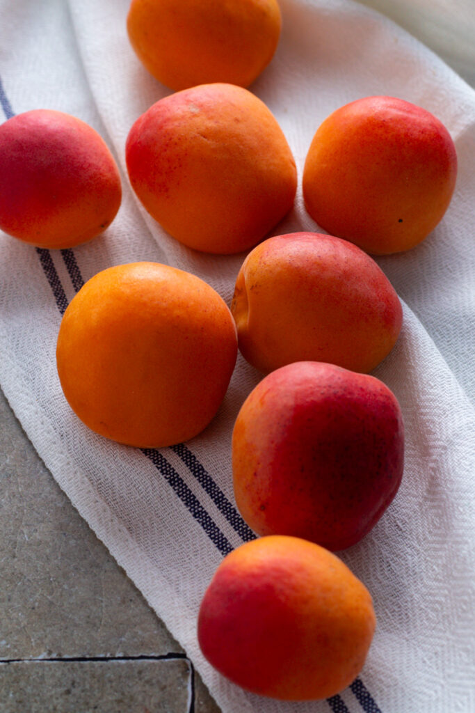 Apricots on a cloth.