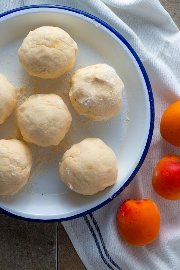 Uncooked apricot dumplings.