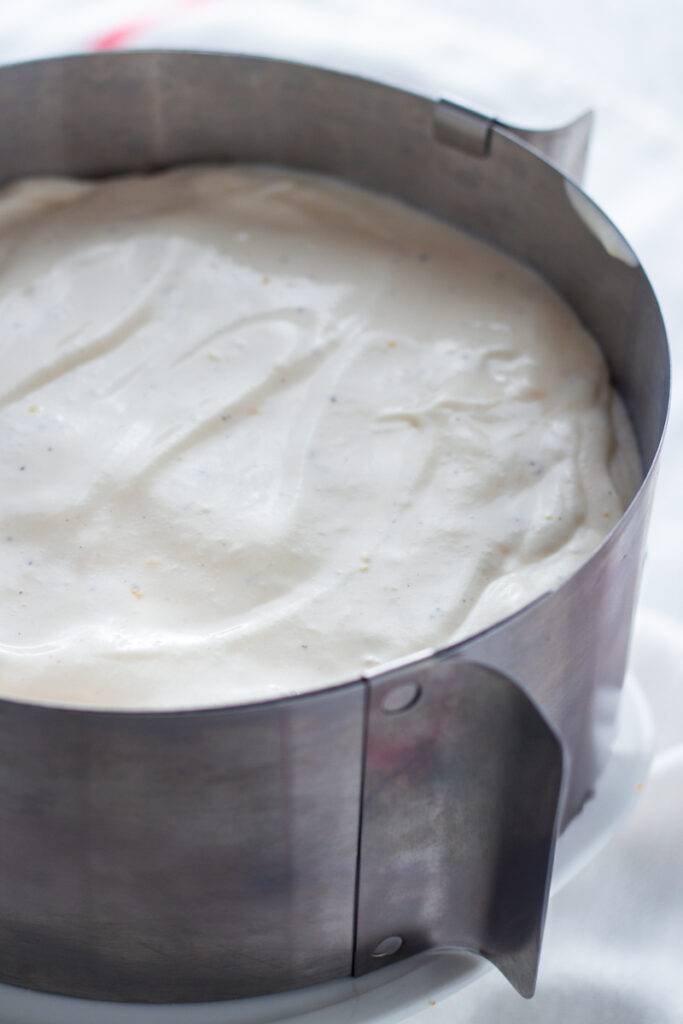 Filling for Käsesahnetorte in a cake ring.