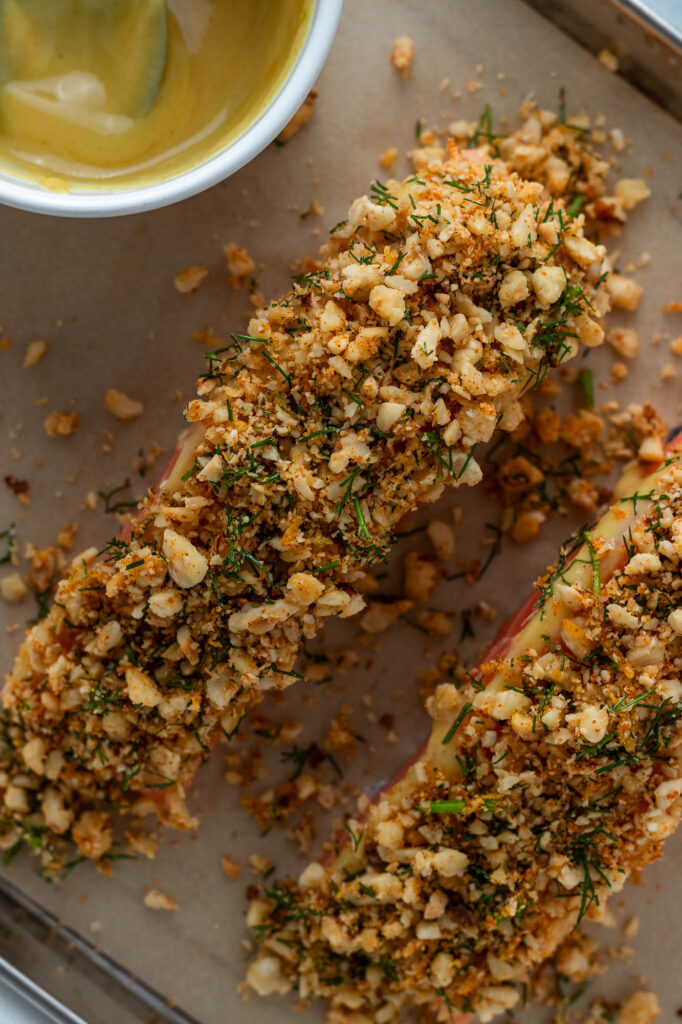 Hazelnut Crumbed Salmon Fillets.