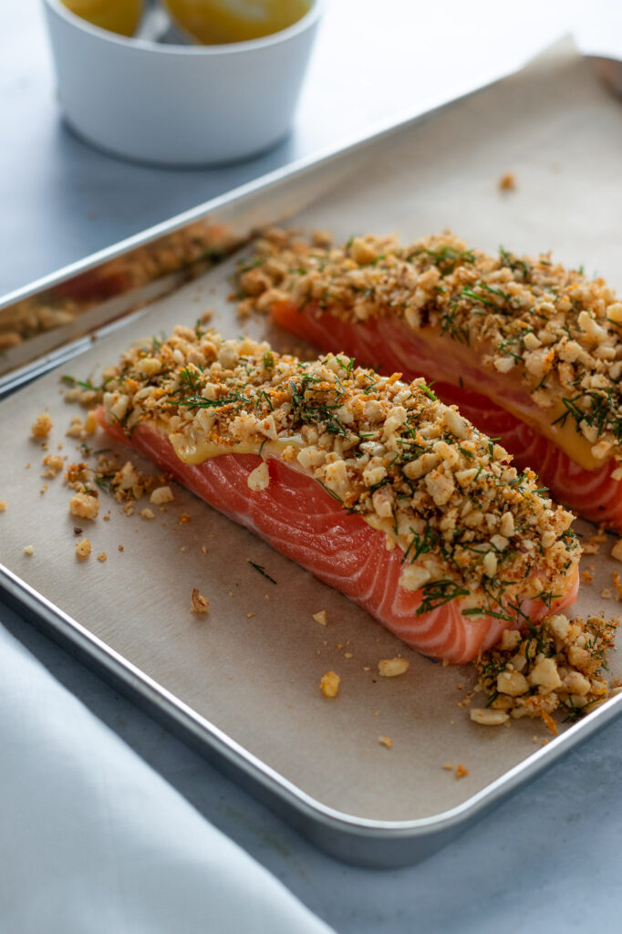 Hazelnut Crumbed Salmon Fillets.