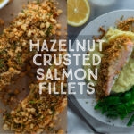 Hazelnut crusted salmon title card.