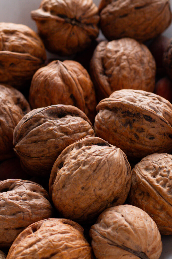 Close up of walnuts in a bowl.