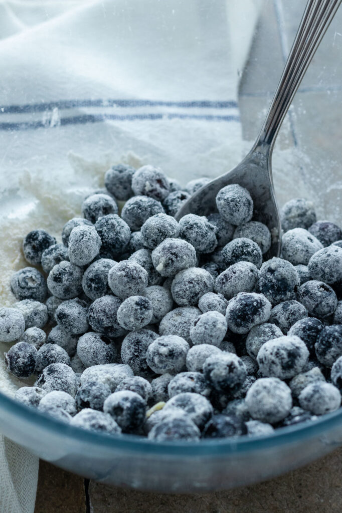 Blueberries tossed in flour.