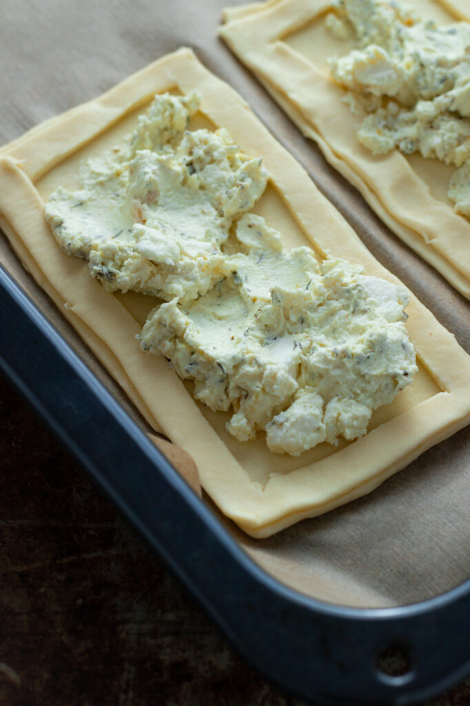 Goat Cheese Filling inside tarts.