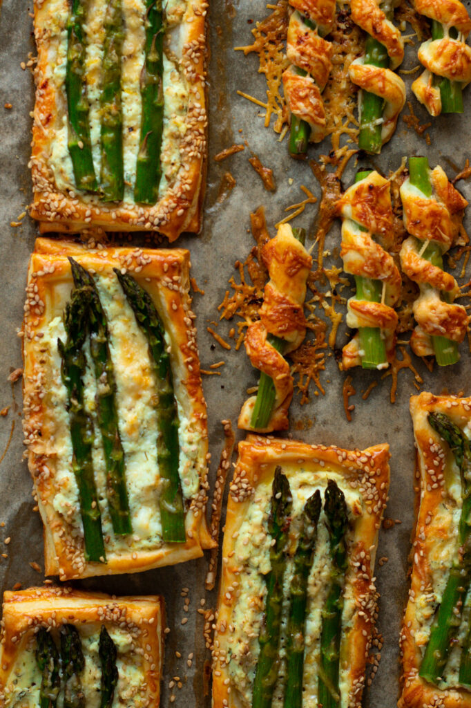 Baked Asparagus and Goat Cheese Tarts with leftovers made into snacks.