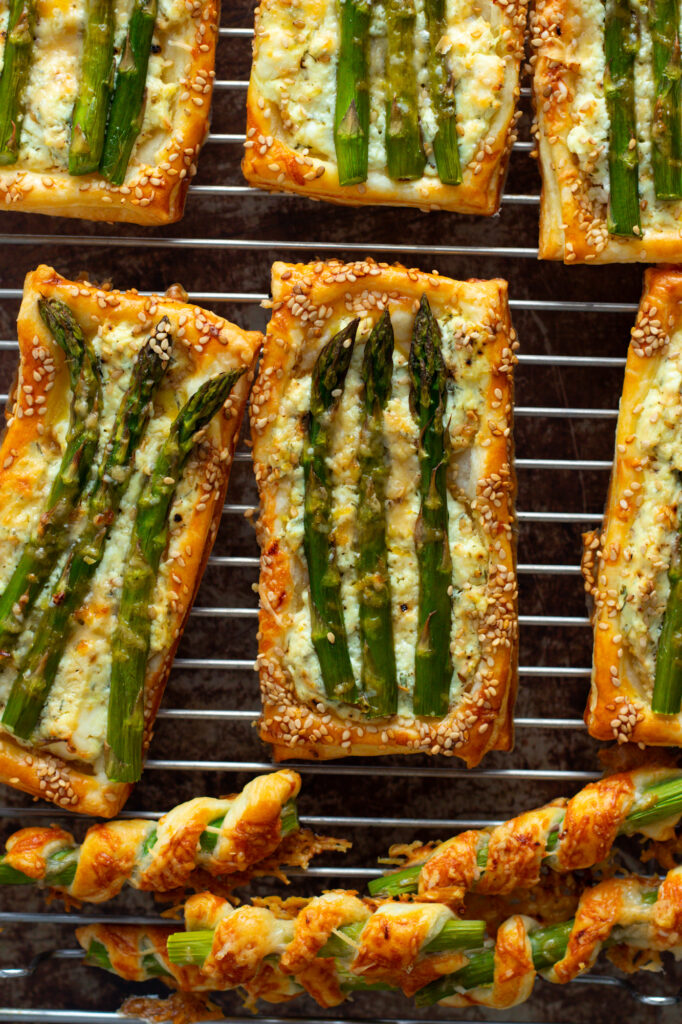 Asparagus and Goat Cheese Tarts on a cooling rack.