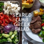 Greek Lamb Salad with roasted Potatoes title card.