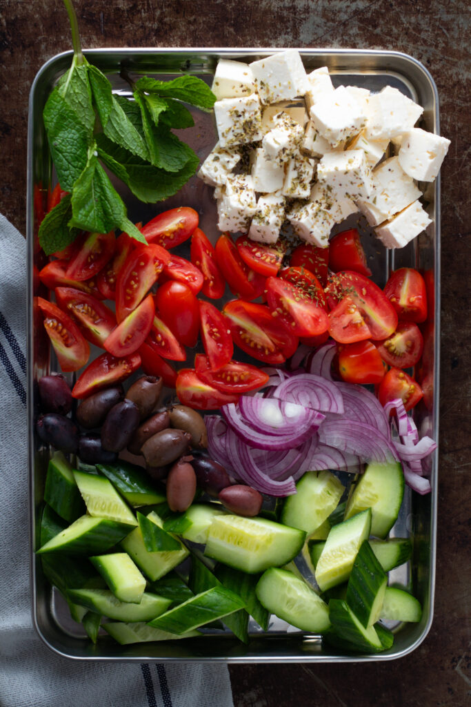 Salad ingredients for greek salad.