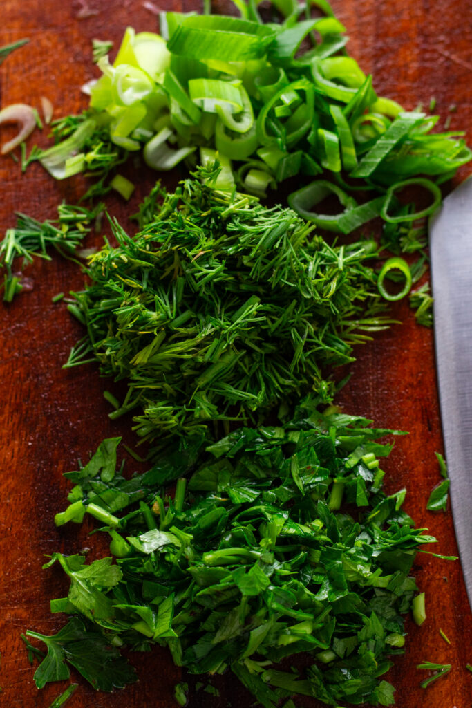 Dill, parsley and spring onions.