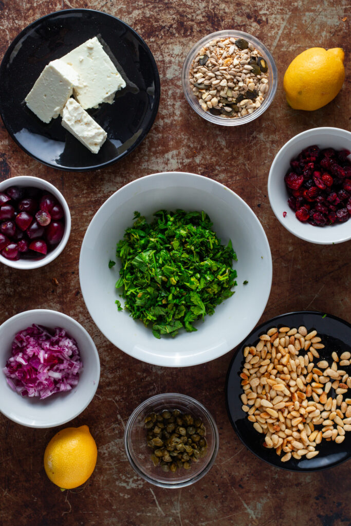 Ingredients for Quinoa and Lentil Salad from above.