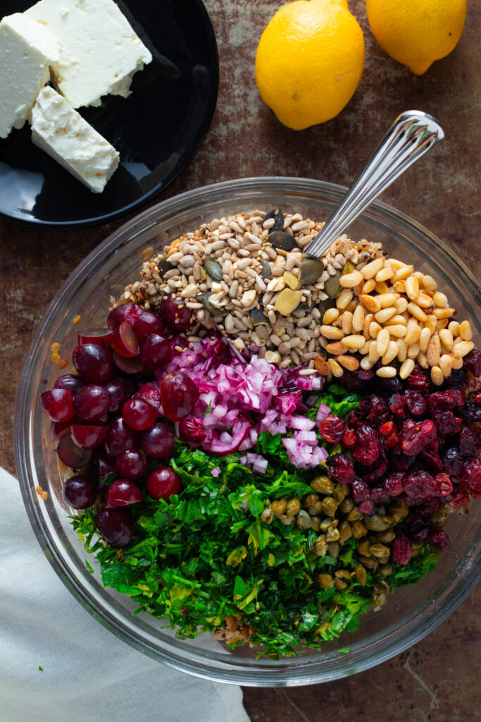 Ingredients for Quinoa and Lentil Salad from above.