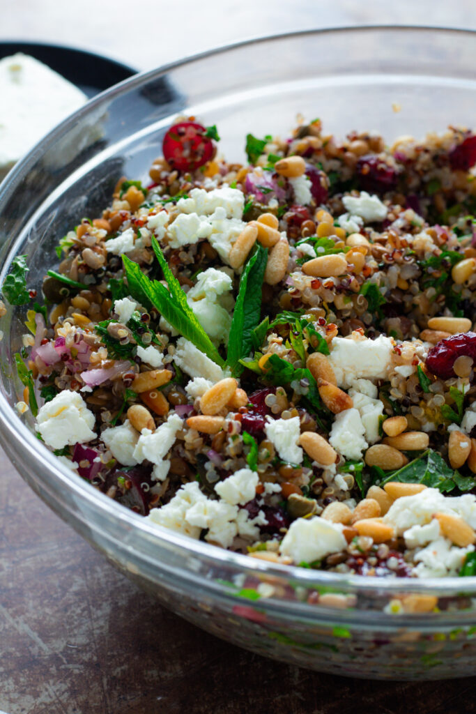 Quinoa and Lentil Salad with feta and fresh herbs.