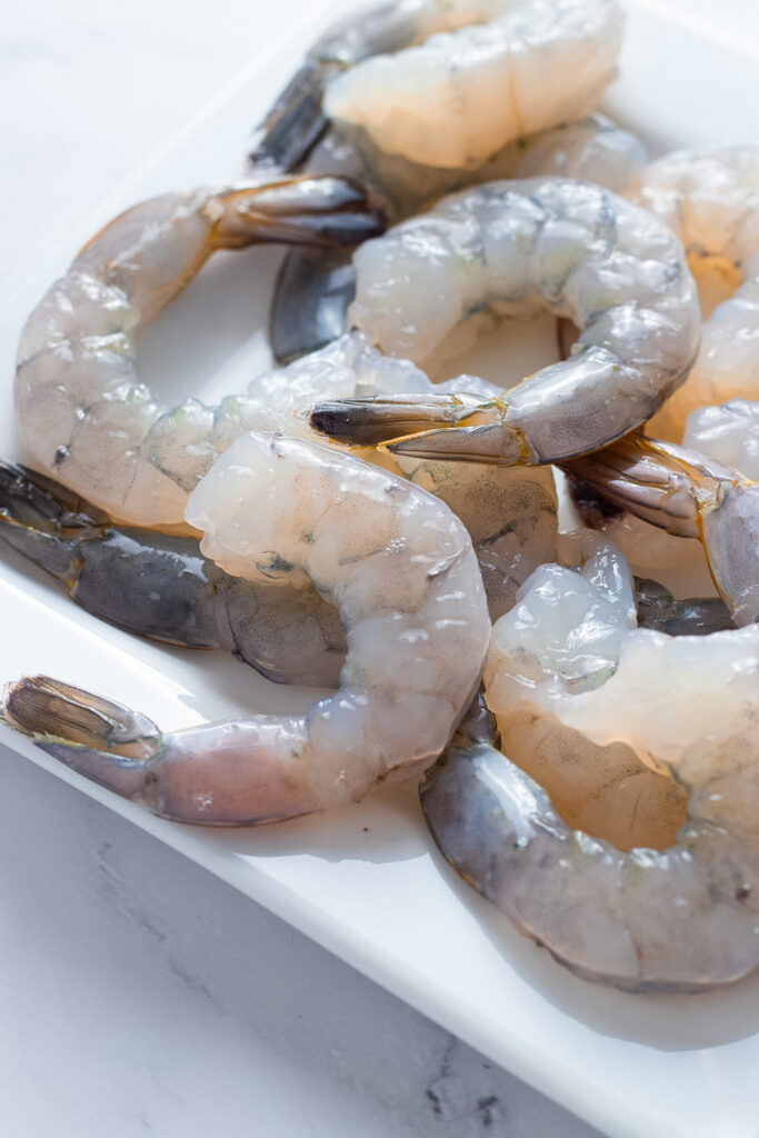 Fresh raw prawns or shrimp.
